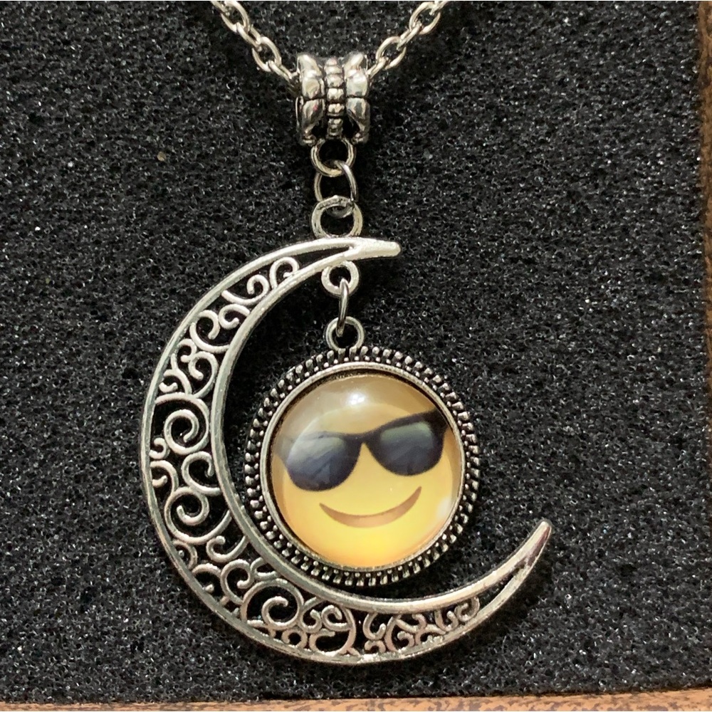 Silver “Mr. Cool “ emoji necklace